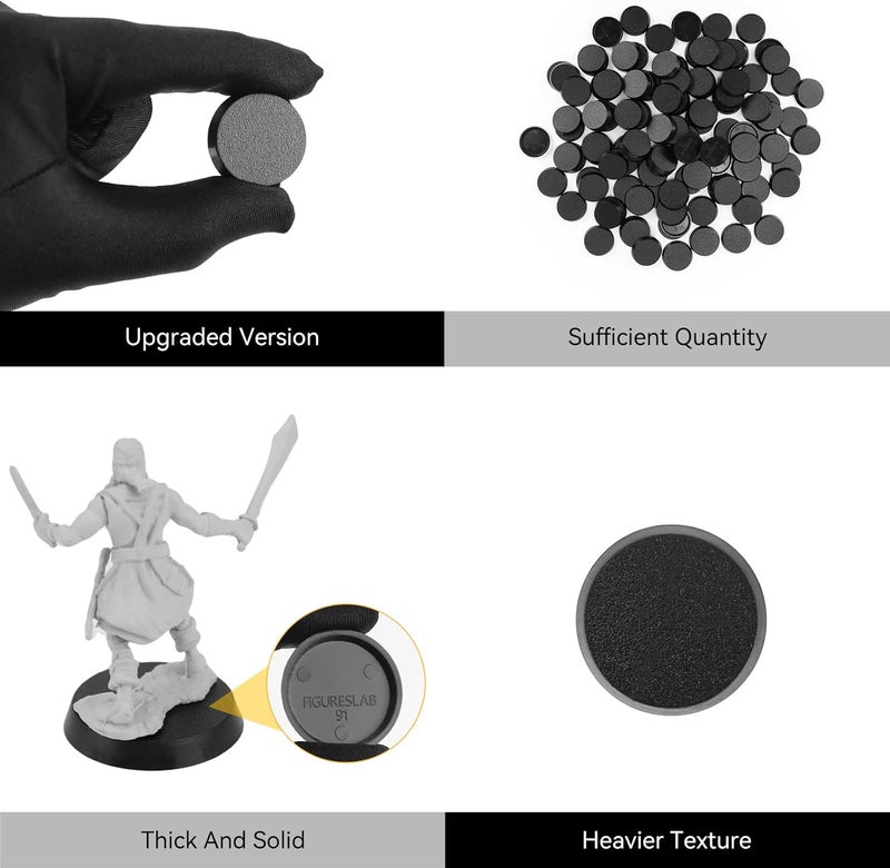 FIGURESLAB Store 100PCS 25mm/0.98inch Textured Plastic Black Round Miniature Bases, Model Base for Gaming Miniatures or Wargames Table Top Games - Image 4